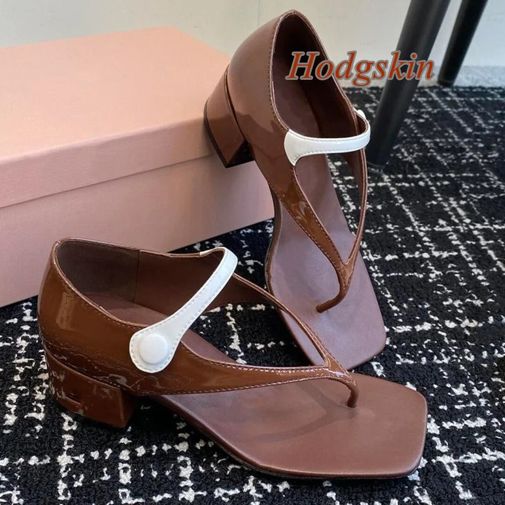 Straight Buckle Strap Sandals Patchwork Chunky Heel Peep Toe Shallow Pumps 2025 New Arrivals Fashion Casual Summer/spring Pumps