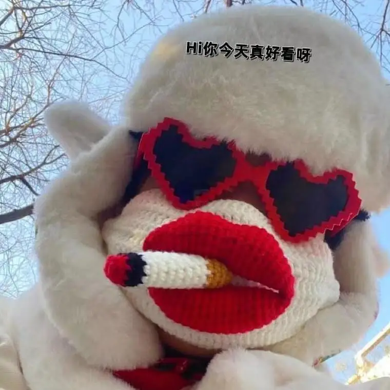 Teasing, funny, big mouth, red lips, funny, smoking, knitting, warm knitting, hand woven sausage mouth mask