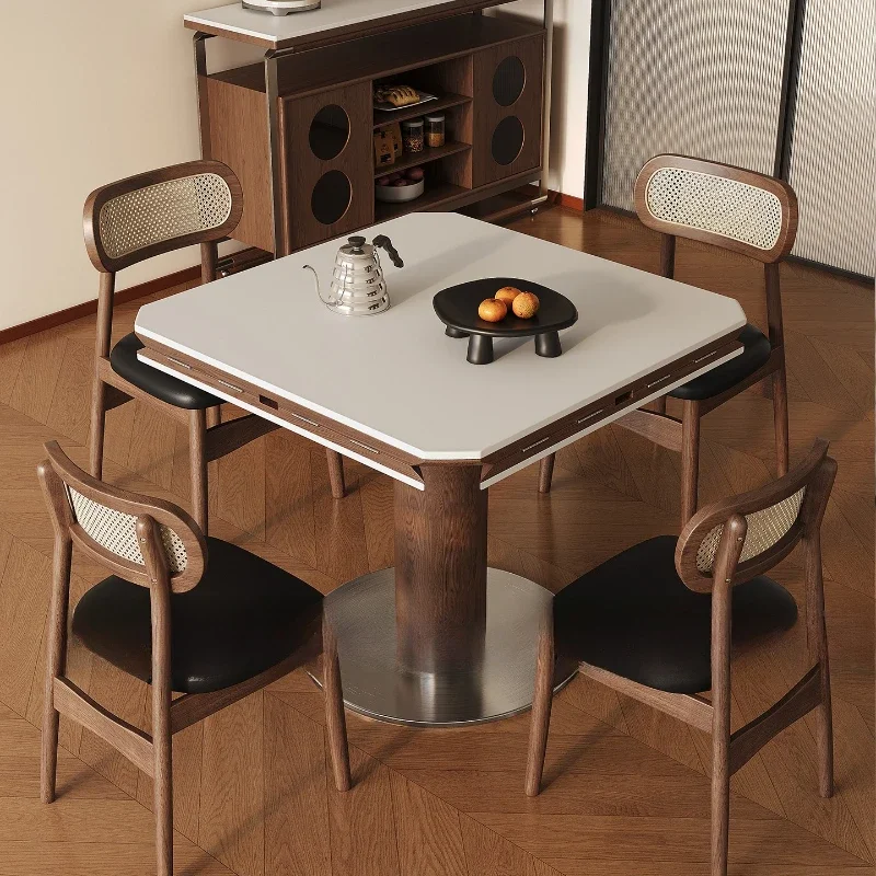 

Medieval rock slab dining table and chair combination simple household small apartment square and round dual-purpose retro