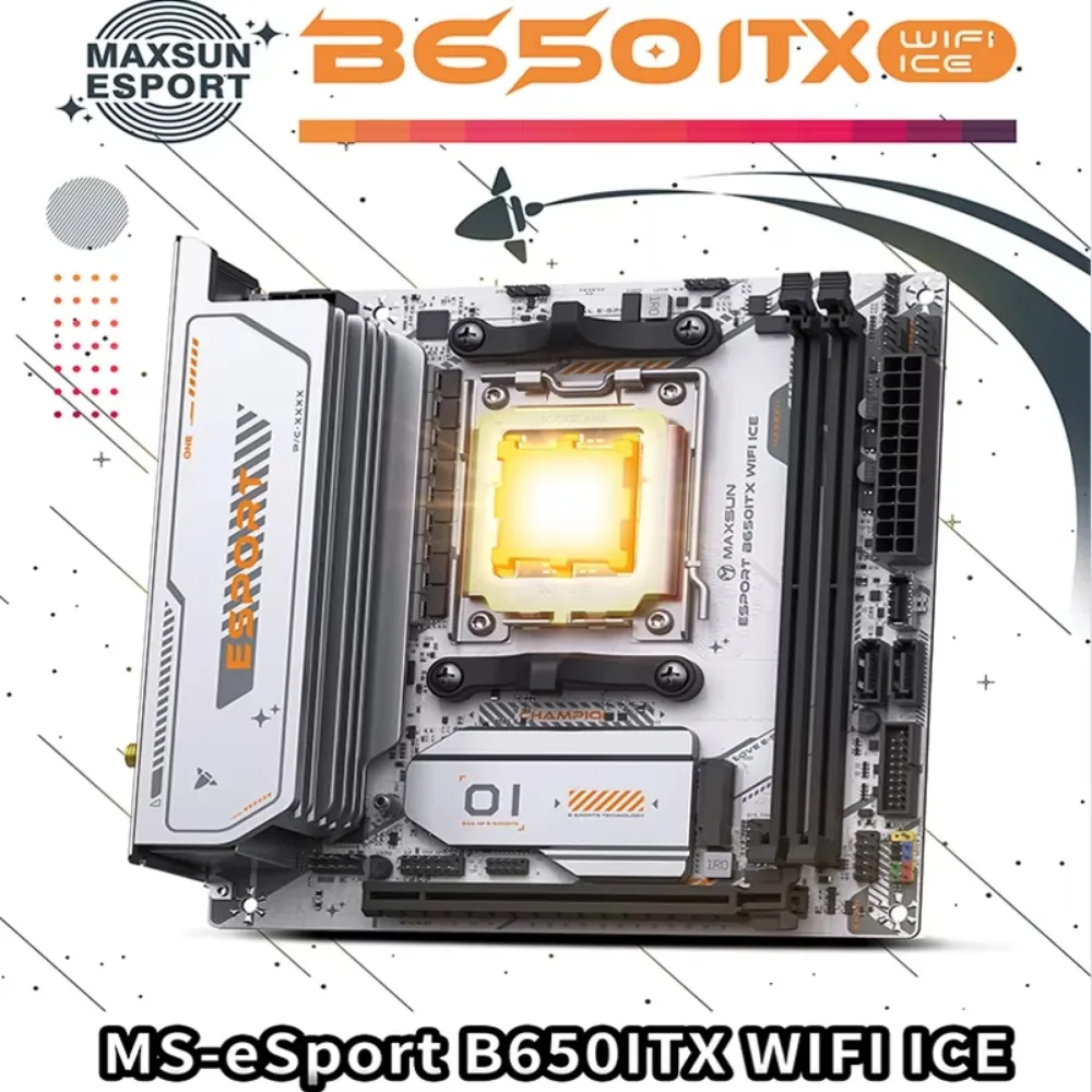 MAXSUN Motherboard ESport B650ITX WIFI ICE Mainboard AMD Ryzen AM5 DDR5 Computer Components PCIe5.0x16 2*PCIe4.0x4 M.2 ARGB WIFI