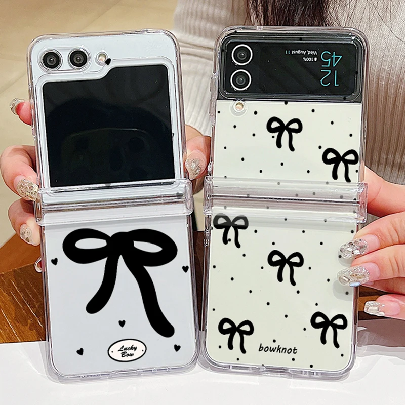 Przezroczyste etui na telefon z wzorem kokardki do Samsung Galaxy Z Flip 8 7 FE 5 6 4 3 5G, składana twarda…