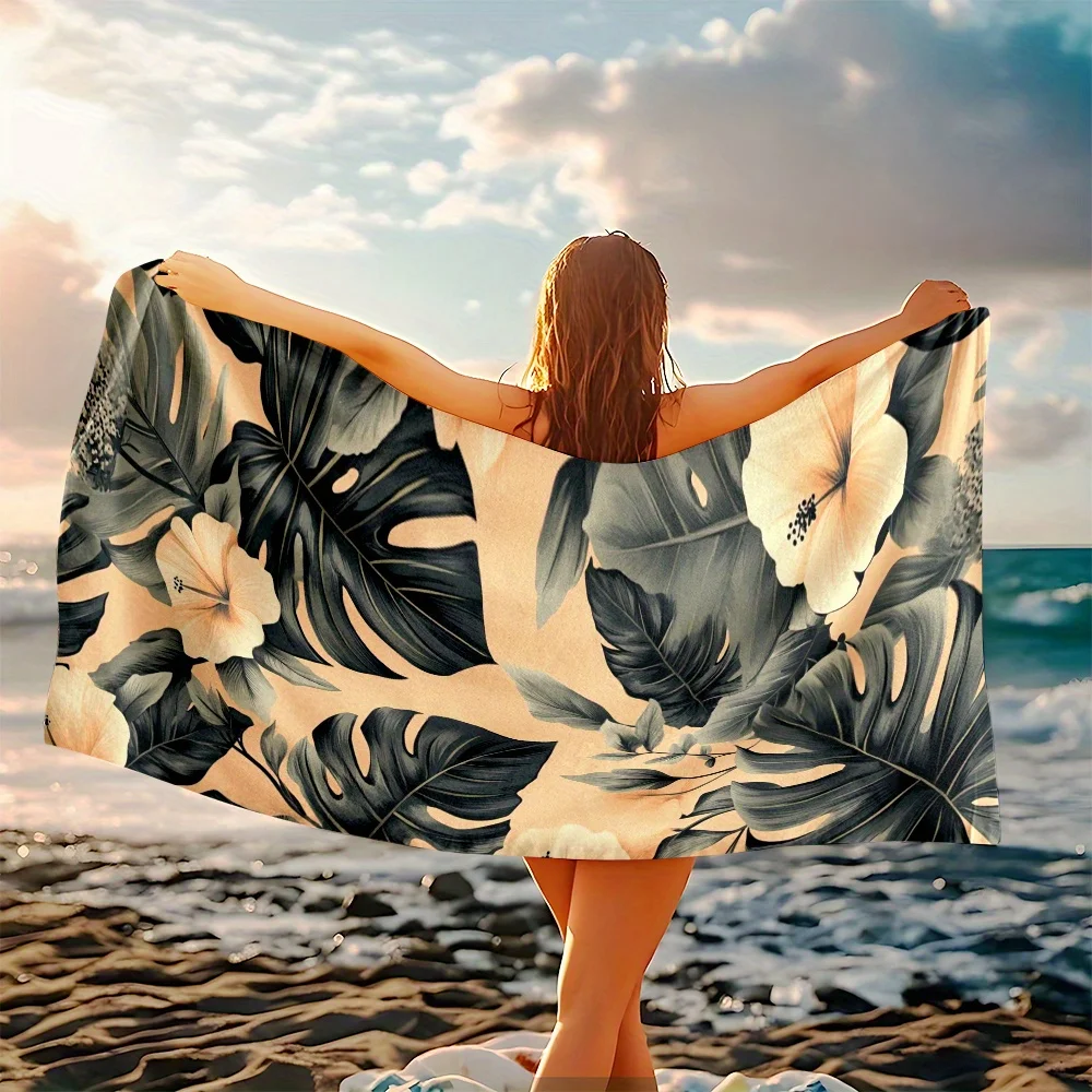 

1 шт. пляжное полотенце с принтом тропических листьев — полиэфирная ткань с ярким цветочным узором, подходящее для пляжного кемпинга, спортзала, пляжного полотенца