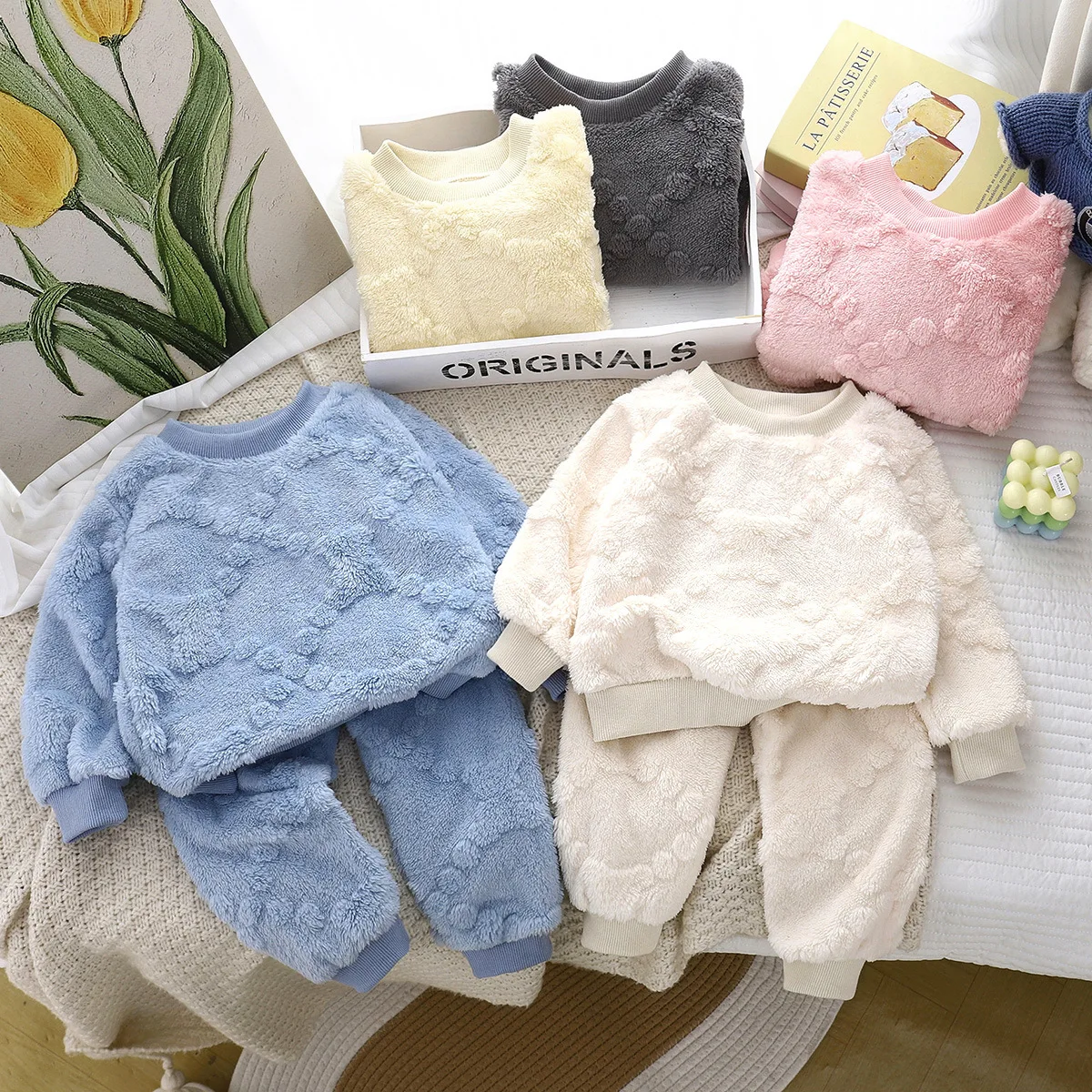 

New Winter Kids Baby Boy Pajamas Clothes Set Toddler Boy Velvet Pullovers+elastic Waist Thick Children Girl Pant Loungewear Suit