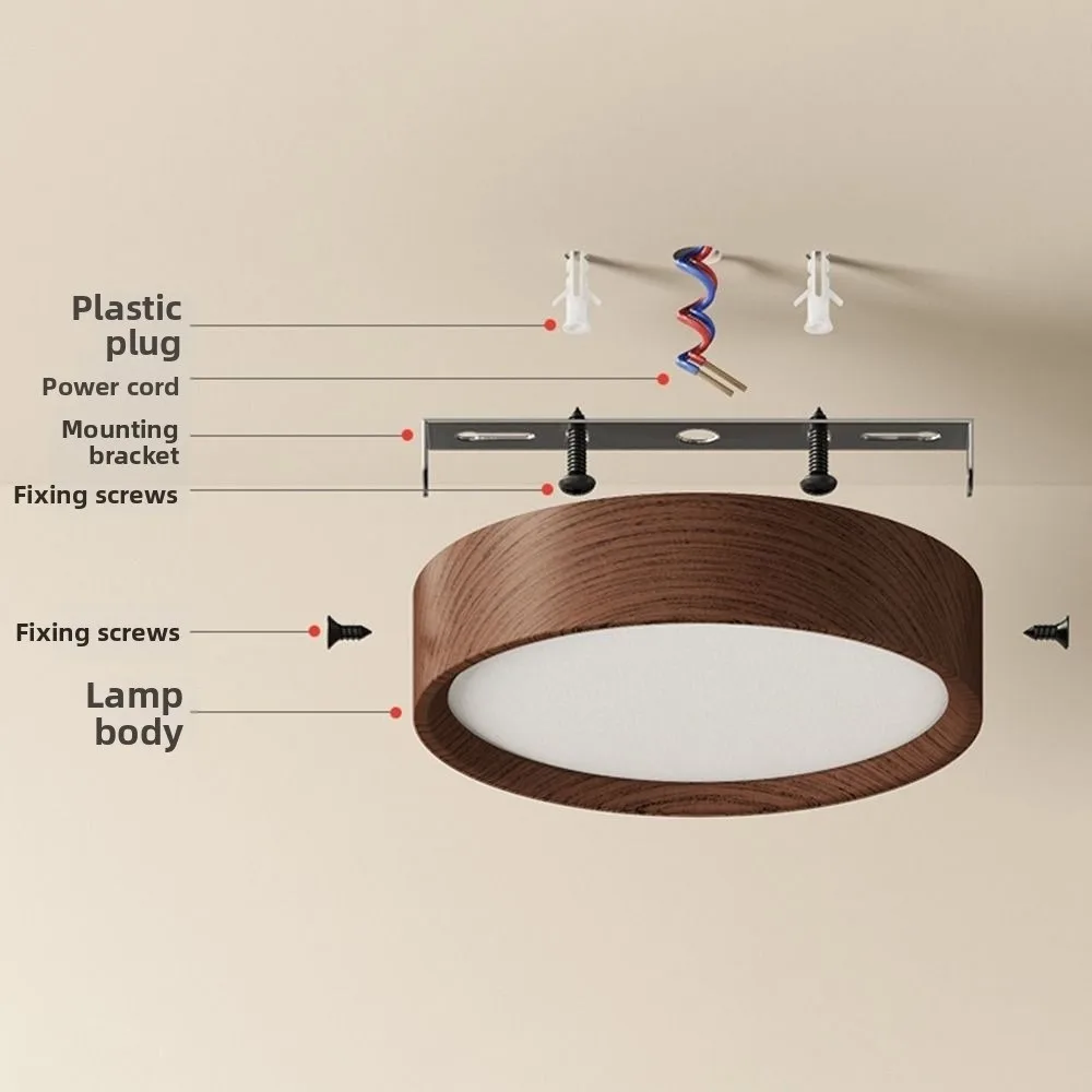 Walnut Wood Grain LED Ceiling Light 7W 12W 15W 24W Ultra Thin Circular Ceiling Lamp 3 Color Change Light Modern Spot Light