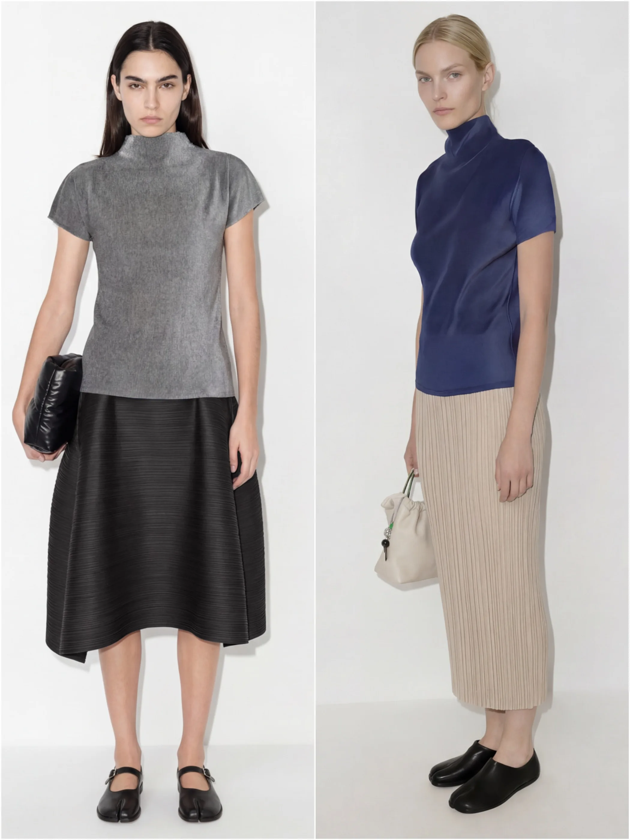 

High Collar Pleated ort Sve T-irt Women's Slim Fit Casual Sle Polyester Fiber High Waist Design Regular Sve Length