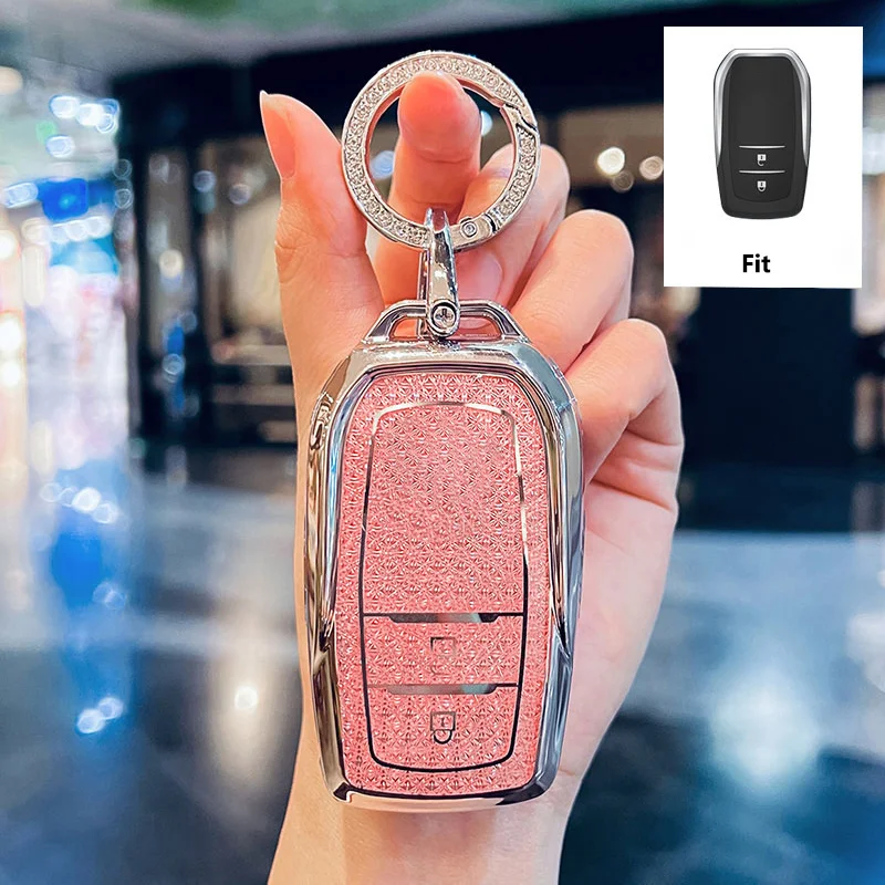 Diamantrosa für Toyota CHR Hilux Fortuner Land Cruiser 200 Camry Corolla Crown RAV4 Highland Remote Autoschlüsseletui Cover Fob Bag – Detail 5