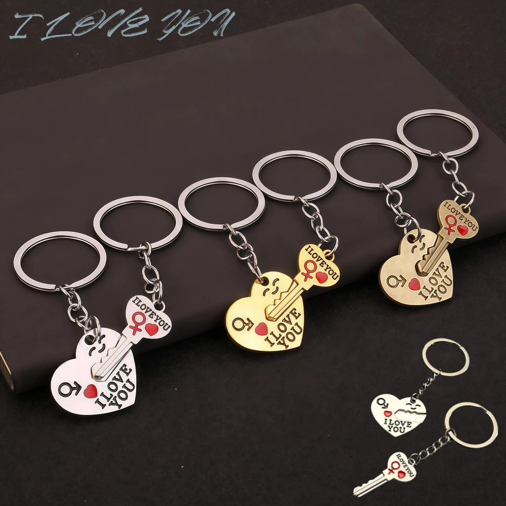 

Silver Plated Lovers Heart Key Chain Wedding Favors Couple My Heart Keychain Ring Fashion Creative Metal Car Moto Keyring Gift
