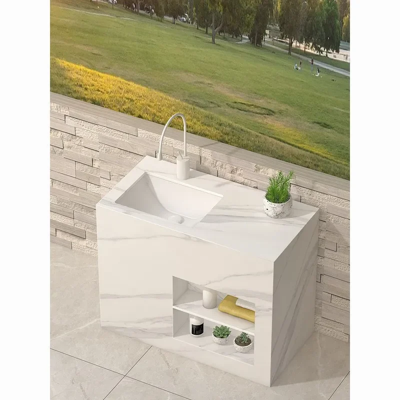 Slate Column Integrated Floor to Ceiling Washbasin Balcony Outdoor Courtyard Sink