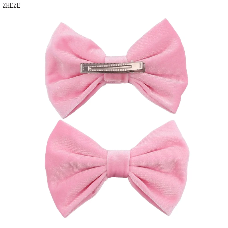 Barrettes à nœud en velours doux pour filles, épingles à cheveux faites à la main mignonnes, pinces à cheveux pour enfants, accessoires de fête bricolage, nouveau, lot de 2 pièces, 4 en effet