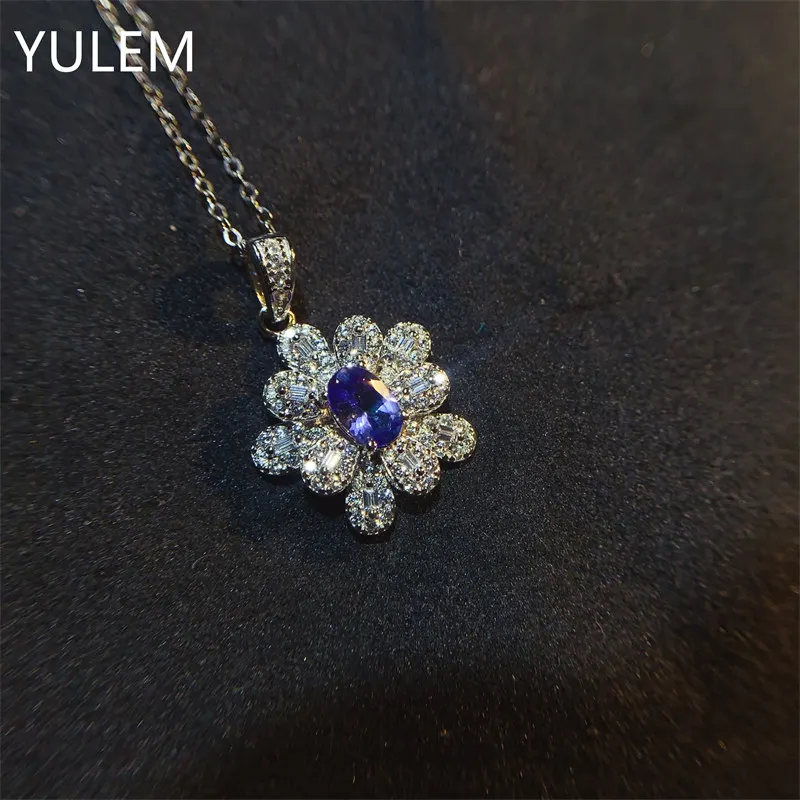 

YULEM Silver Pendant for Women with Natural Tanzanite December Birthstone Fine Jewelry for Birthday Party Gift