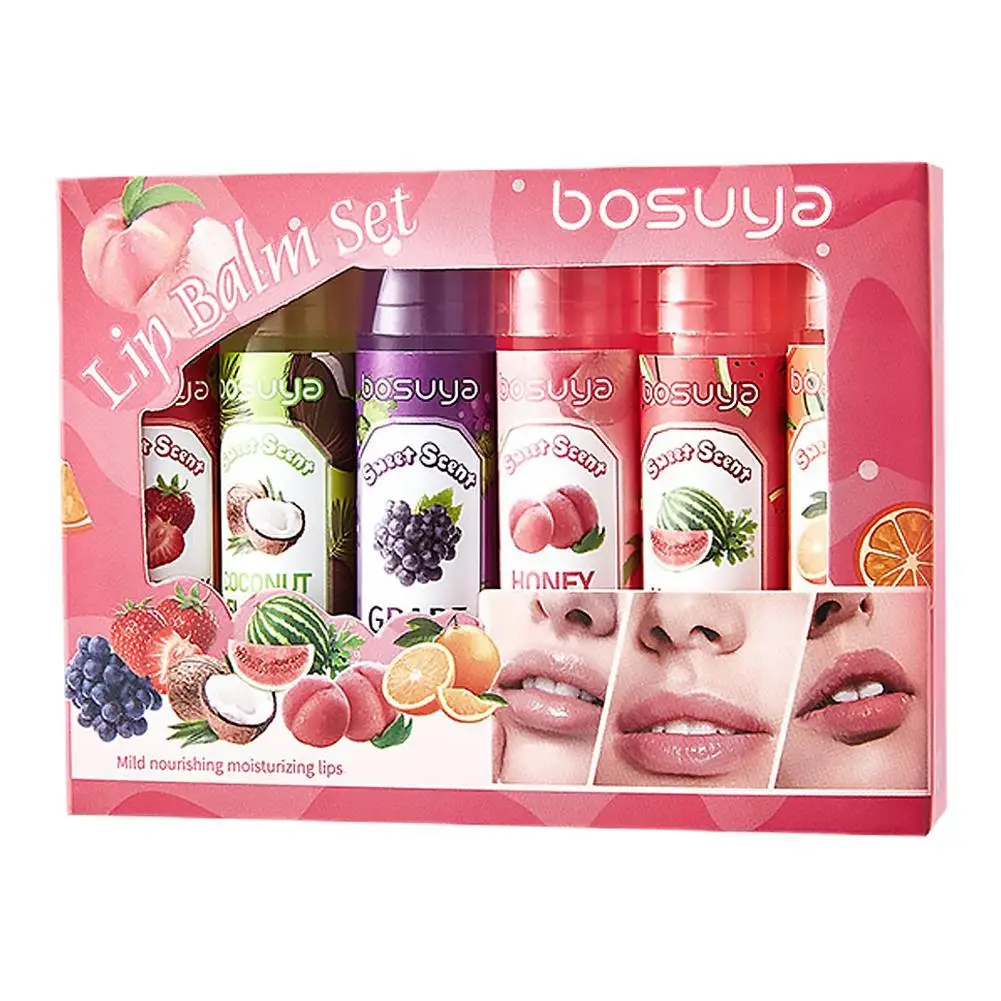 6PCs Natural Fruit Lip Balm Set Moisturizing Lip Tint Long-Lasting Glossy Hydrating Anti Cracking Nourishing Lipstick Lip Care