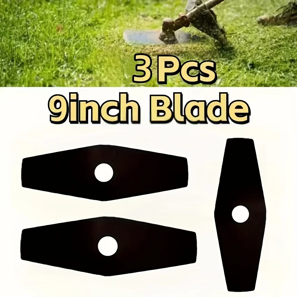 3 Pack 9 Inch 2 Teeth Metal Lawn Mower Blades Heavy Duty Saw Cutting Blades Replacement Spare Parts For Gas Brushcutter Grass Tr