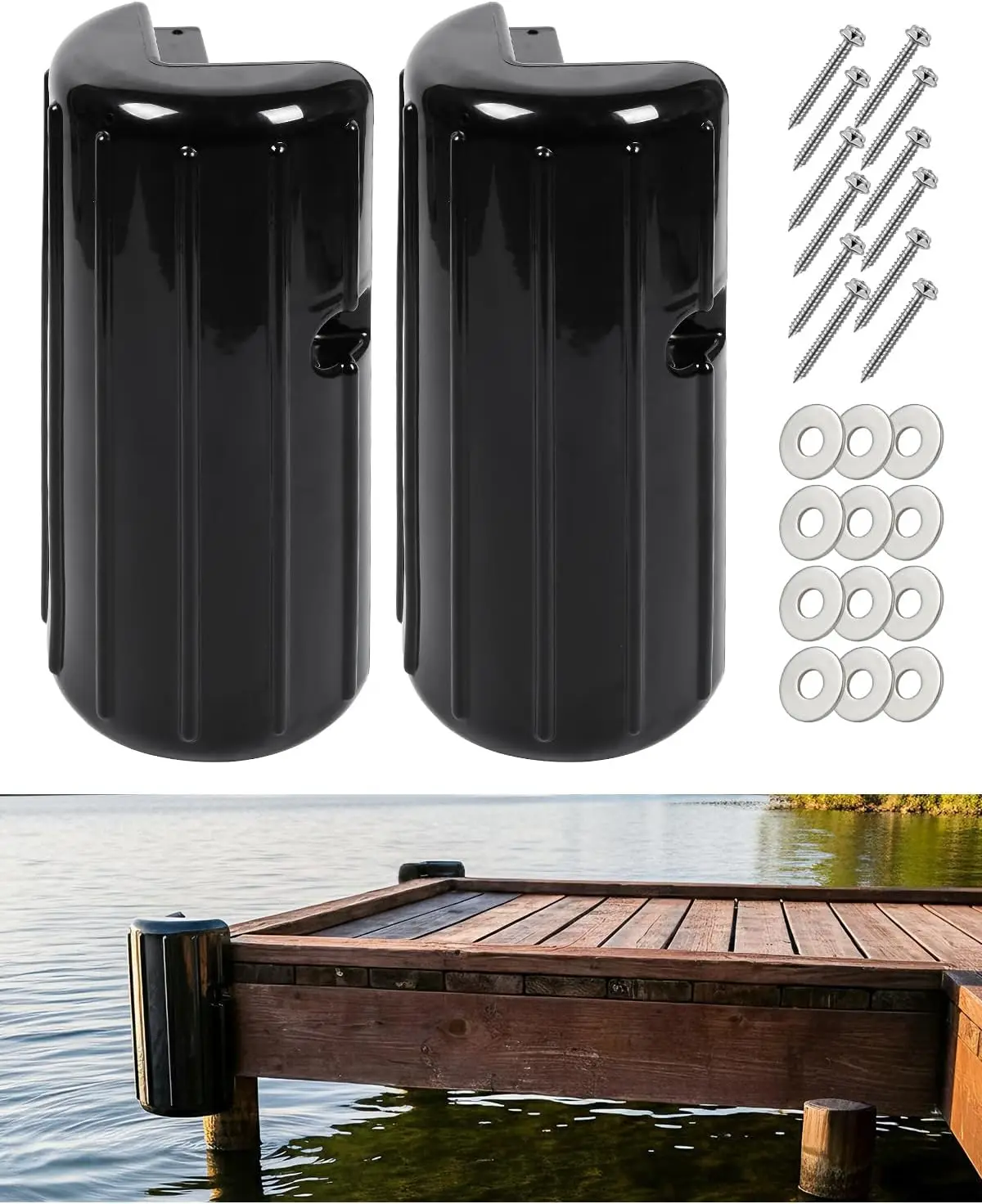 

Heavy-Duty Marine Dock Corner Bumpers, UV-Resistant PVC with Stainless Steel Hardware for Edge Protection, Vertical Installation
