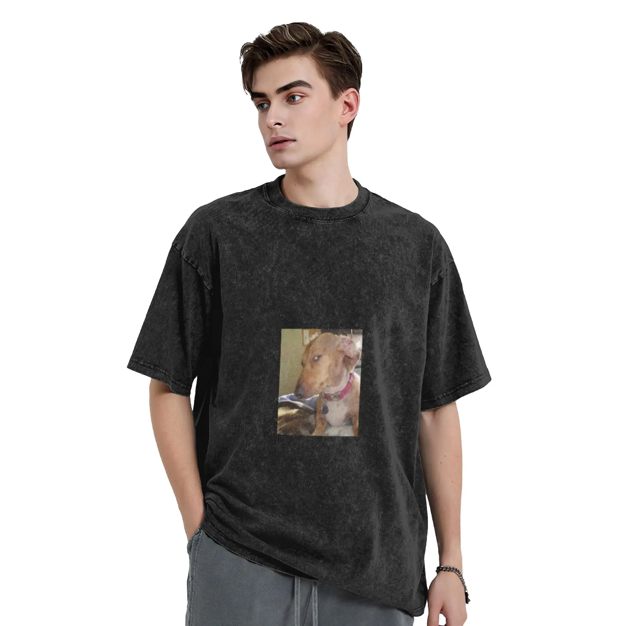 meme cute dog winking face suspicious Classic Comfort A Washed T Shirt Men's Women's Oversized Cotton Tees Tops