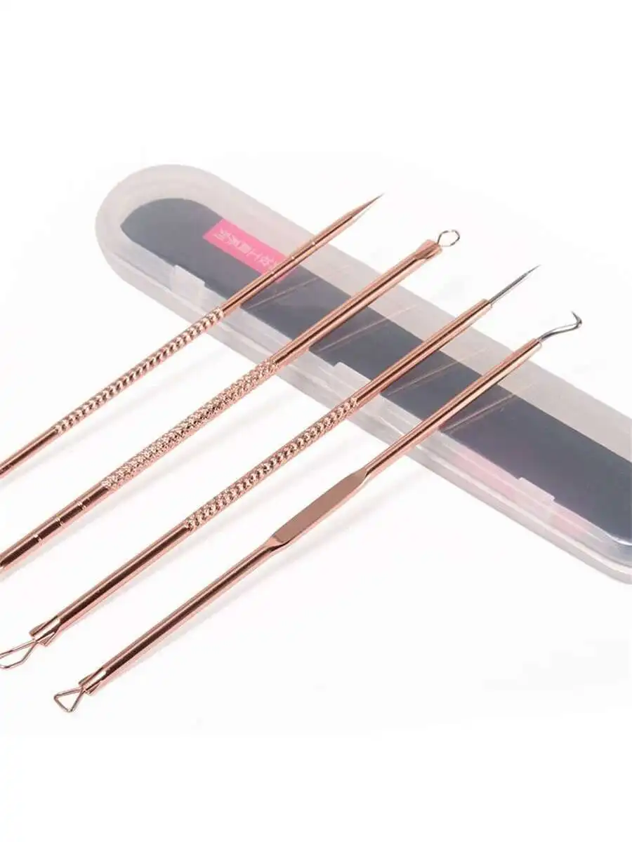 الفولاذ المقاوم للصدأ إزالة حب الشباب إبرة ، ماكياج صالون تجميل ، إبرة إزالة الرؤوس السوداء ، إبرة حب الشباب رئيس مزدوج ، 4 قطعة