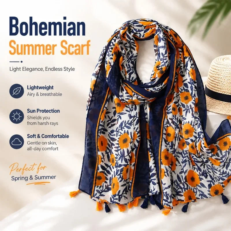

Japanese Literary Linen Scarf Retro Spliced Bohemian Cashew Printed Shawl Elegant Sun Protection Lightweight Daily Stylish