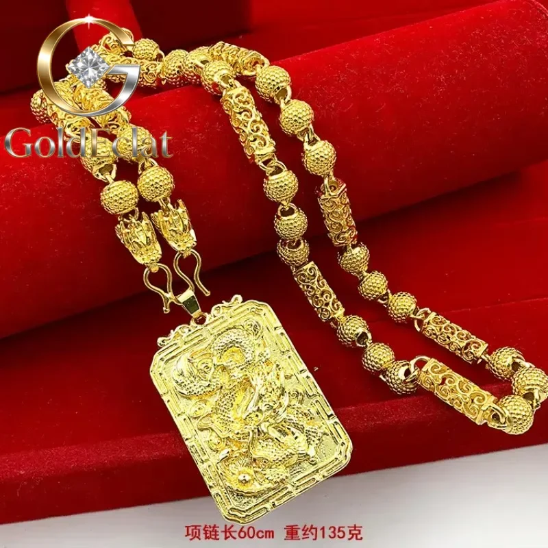 GoldEclat  9999 24K real gold jewelry men's necklace Guanyin necklace Guanyin necklace pendant domineering luxurygift