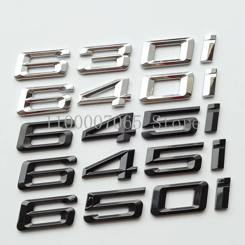 Old Font Numbers Letters 630i 635i 640i 645i 650i Top ABS Emblem for 6 Series Car Trunk Nameplate Logo Sticker Black Chrome