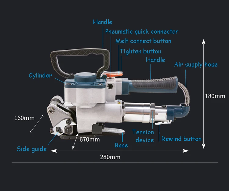 Free Button Pneumatic Baler Automatic Portable Steel Strapping Machine Hot-melt Wooden Box Packing Machine B19