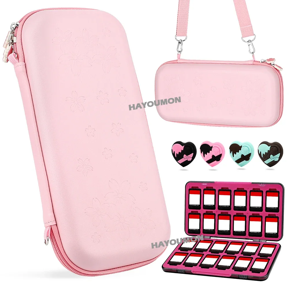 

Портативный чехол 3IN1 для переноски Switch 2, дорожная сумка, аксессуары в твердом корпусе с игровыми картриджами 24IN1, 4 силиконовыми ручками для большого пальца