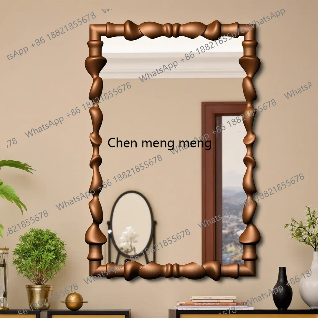 French medieval bathroom mirror living room entrance wall hanging light luxury decorative mirror irregular makeup mirror