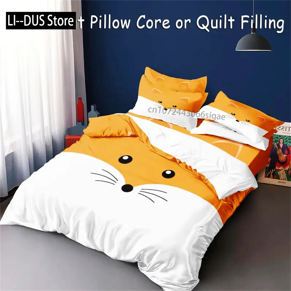 

Cartoon Fox Print Duvet Cover Set - Soft And Breathable Polyester, Ultra-Soft And Comfortable 1*Duvet Cover + 2 Pillocase