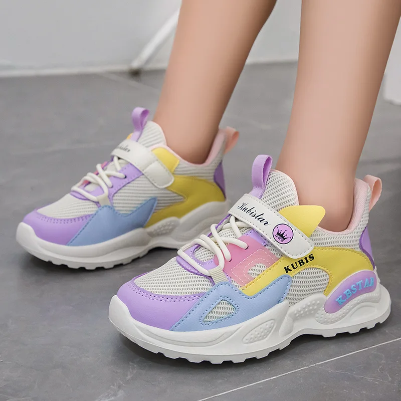 Kids Spring Sneakers Girls School Casual Shoes Outdoor Breathable Running Shoes Light Soft Tenis Pink Non-slip Children Shoes