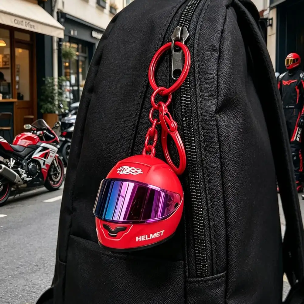 3D Mini Motorcycle Helmet Keychain LED Light Visor Helmet Charm Key Ring Backpack Pendant Biker Gift Accessory