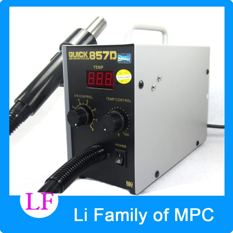 220V 580W Adjustable QUICK 857D SMD Rework Station LED Digital Display Welder Helical Wind Hot Air Gun Lead-free Soldering Iron