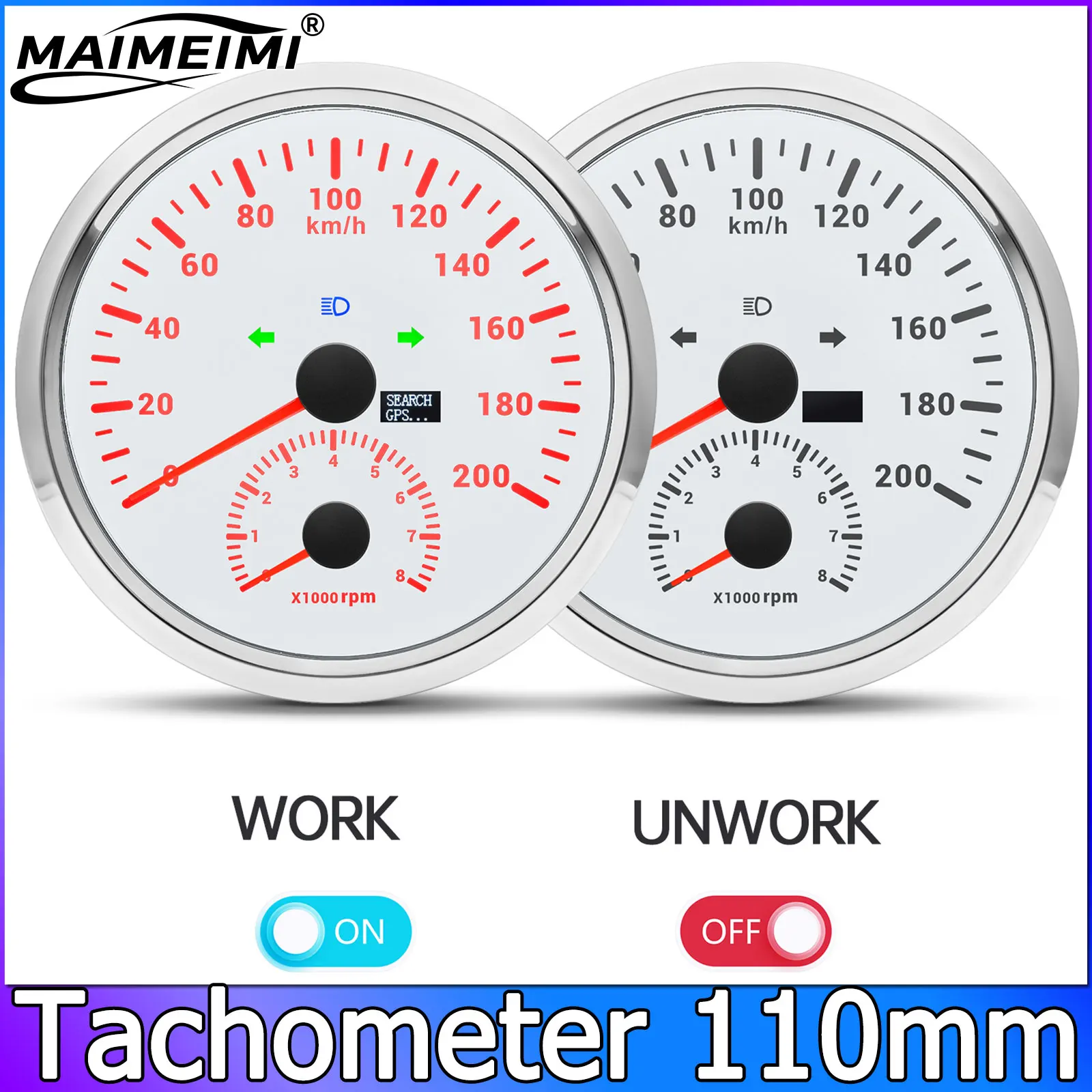  Universal 110mm Tachometer + GPS Speedometer 0-200km/h with 0-8000 RPM Meter with  With Turn Signal Red Backlight for Car Boat