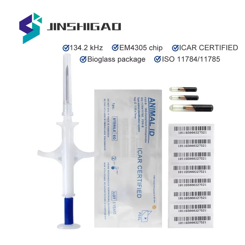 10pcs/Pack Pet EM4305 Microchip 134.2KHz FDX-B Animal ID Chip Animal Microchip Syringe International Standard