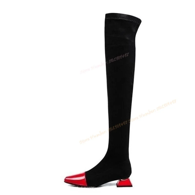 

Strange Style Heels Over The Knee Boots Black Patchwork Pointed Toe Shoes for Women Clear Heels Shoes 2023 Zapatos Para Mujere