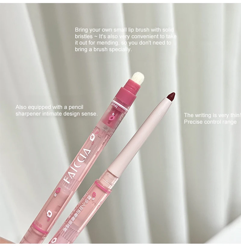 Nude Lip Liner mit Lippenpinsel, weicher Nebel, Kosmetik, Lippenstiftstift, sanfte Farben, mattierter Lippenstiftstift, Lippenkonturierung, Lipliner-Stift