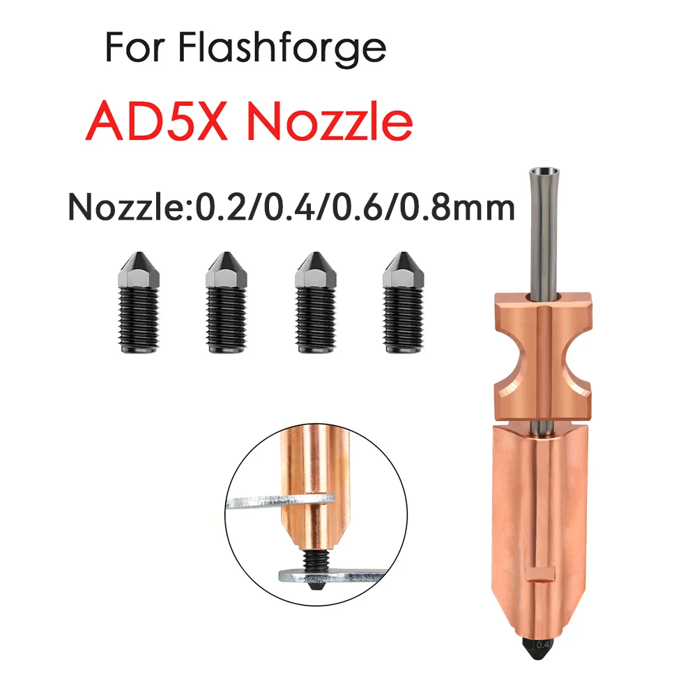 

Новые закаленные сопла FlashForge AD5X (0.25, 0.4, 0.6, 0.8) для экструдера ADVENTURER AD5X, хотэнд AD5X, аксессуары для 3D-принтеров