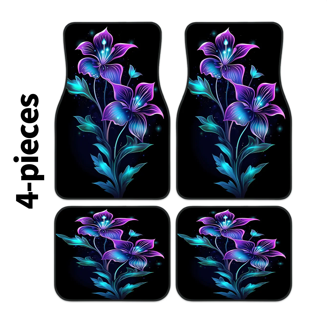 2D 4pcs Set Of Glowing Dream Flower Pattern Trendy Car Mats, Suitable For All Seasons, Fashionable And Durable, Easy To Clean, U