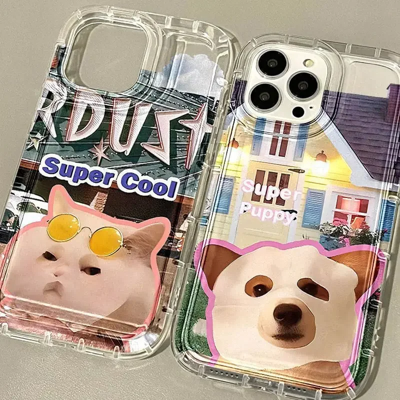 Funny Facial mask sunglasses Cat dog puppy Transparent Phone Case For iPhone 16 15 14 13 12 11 Pro Max Xr 16Plus Case Cute Cover