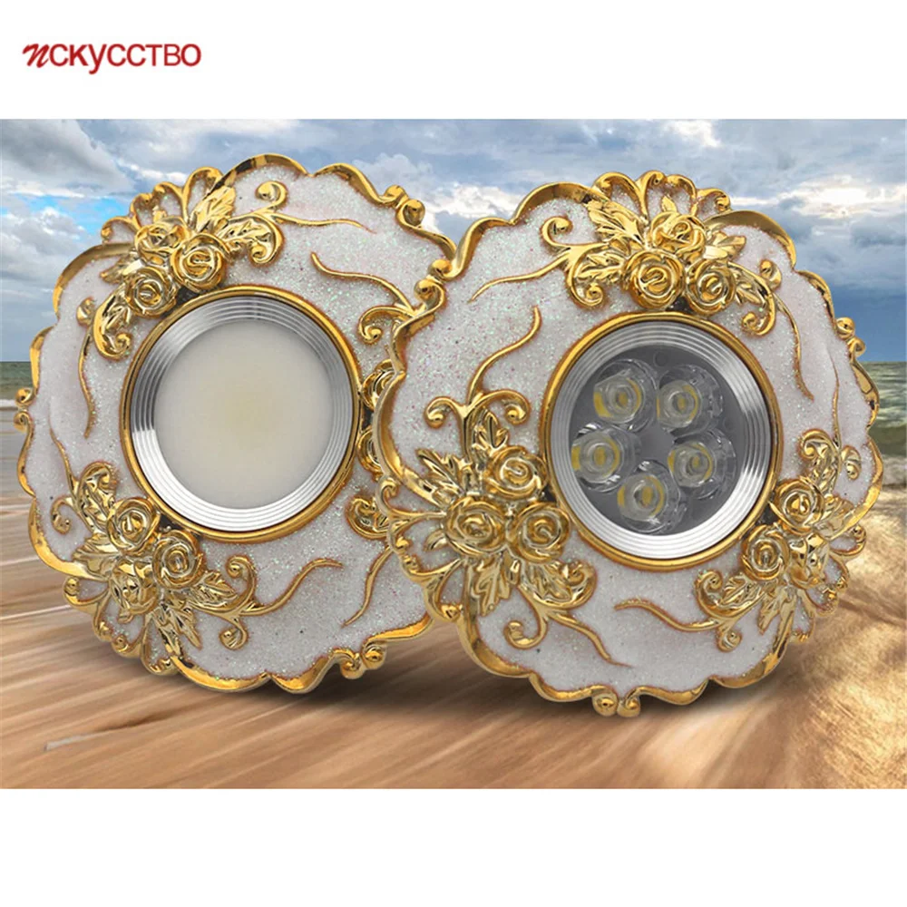 European Large Size Resin Grey Gold Flower Led Downlight 14Cm Diameter Living Room Hallway Corridor Aisle Ceilings Recessed Lamp