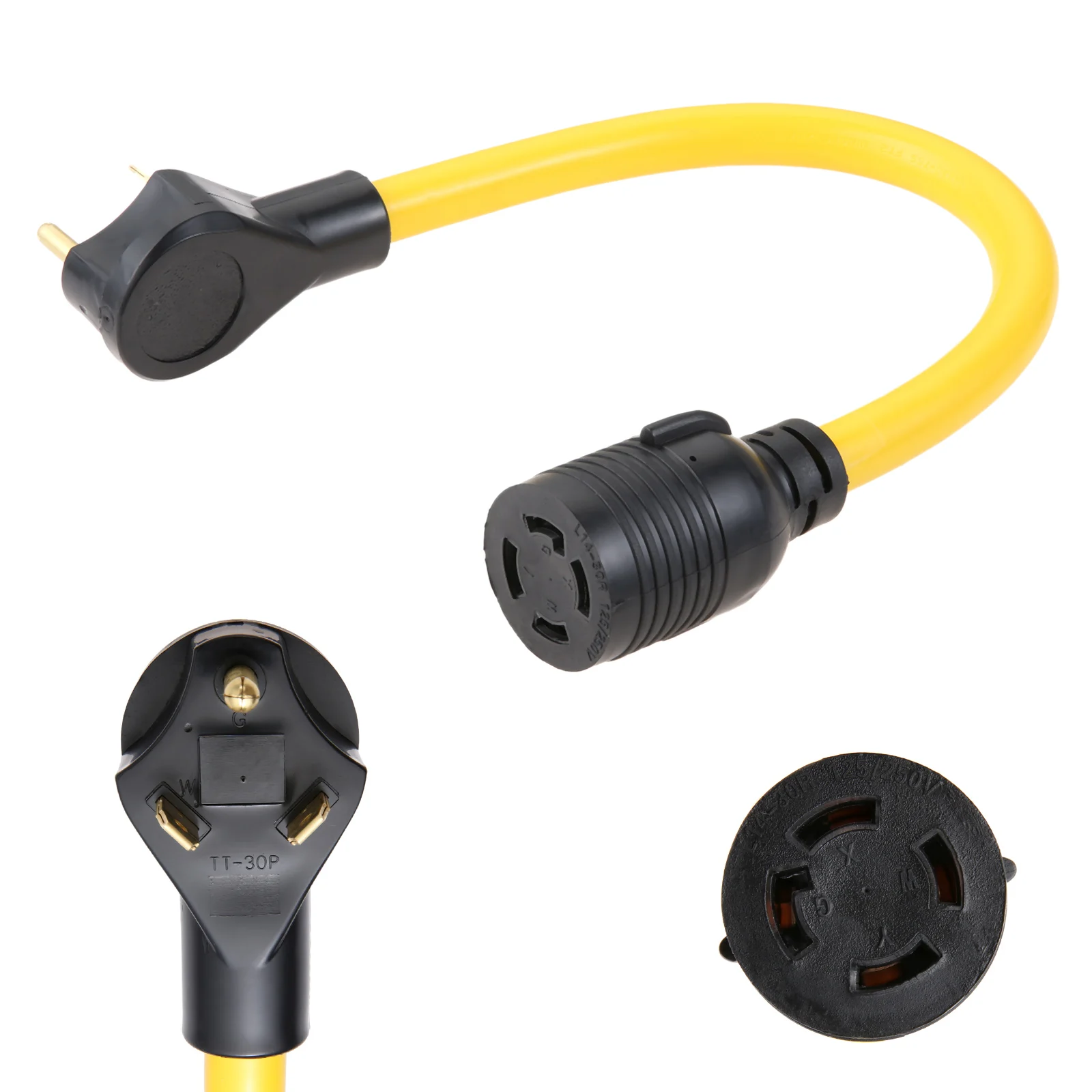 1pc NEMA TT-30P to L14-30R Generator Transfer Switch Adapter 1.5FT Cord 30 Amp 3 Prong to 4 Prong Generator Plug RV Generators