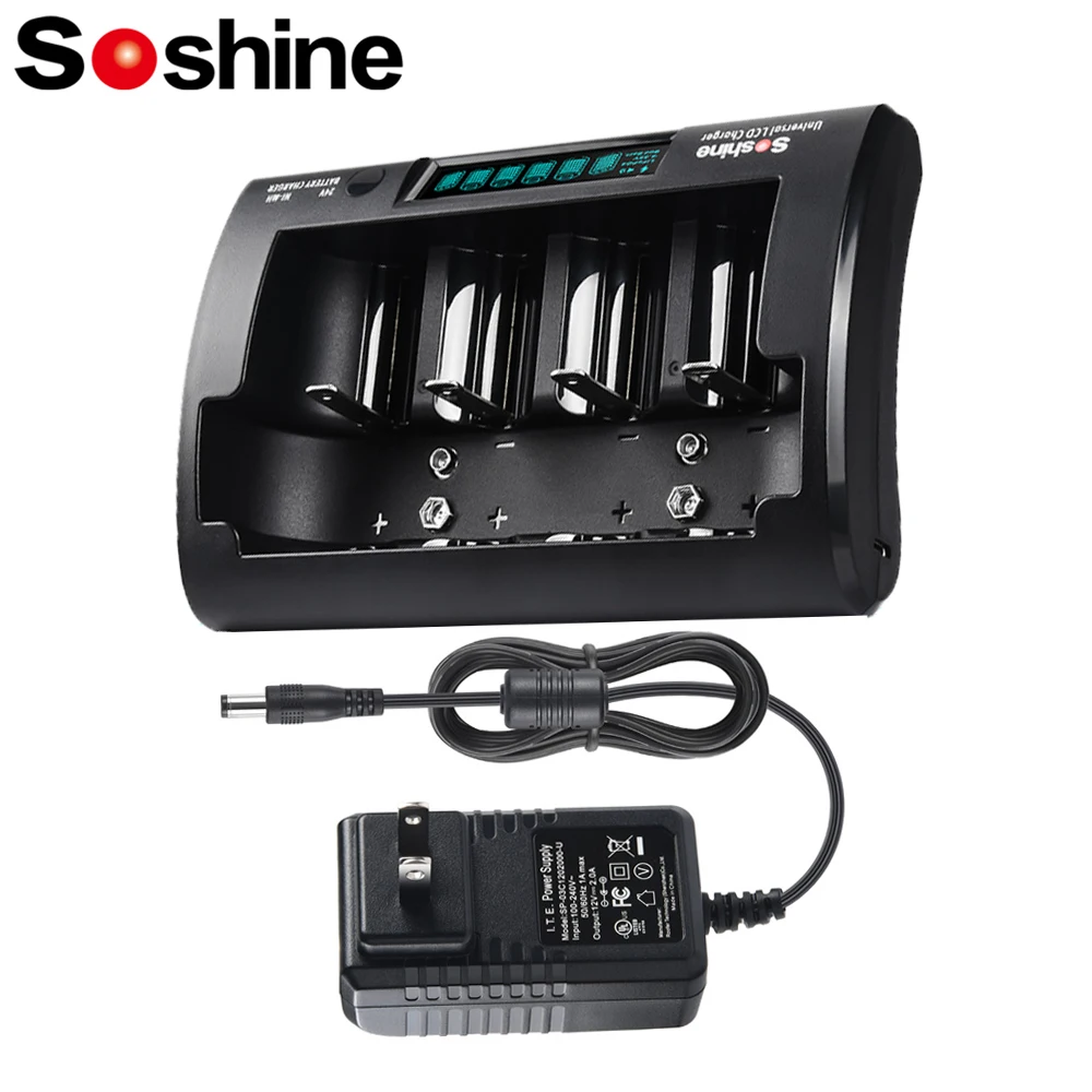 Soshine lcd universal ladegerät 12v 2a batterie ladegerät für lifepo4 li-ion rcr123 ni-mh aaa aa