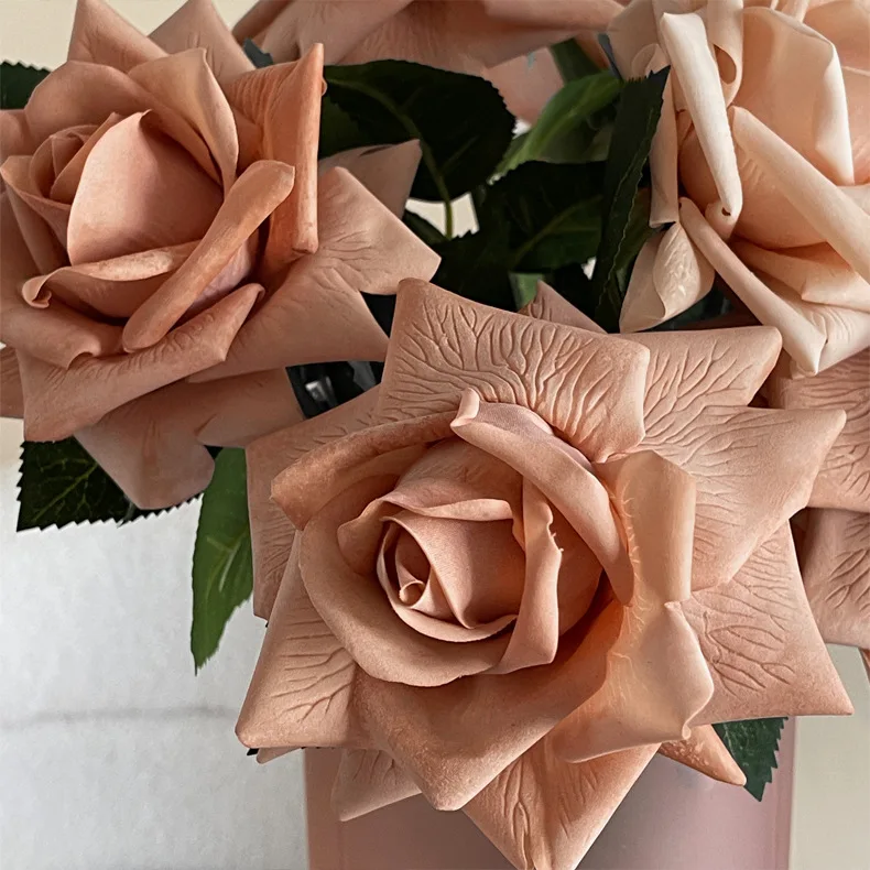 5 Stück/Set Hochwertige Herbst-Kunstrosen mit Echtem Touch für Hochzeitsdekoration, Brautstrauß, Party, Feuchtigkeitsspendende Rosenblumen – Detail 7