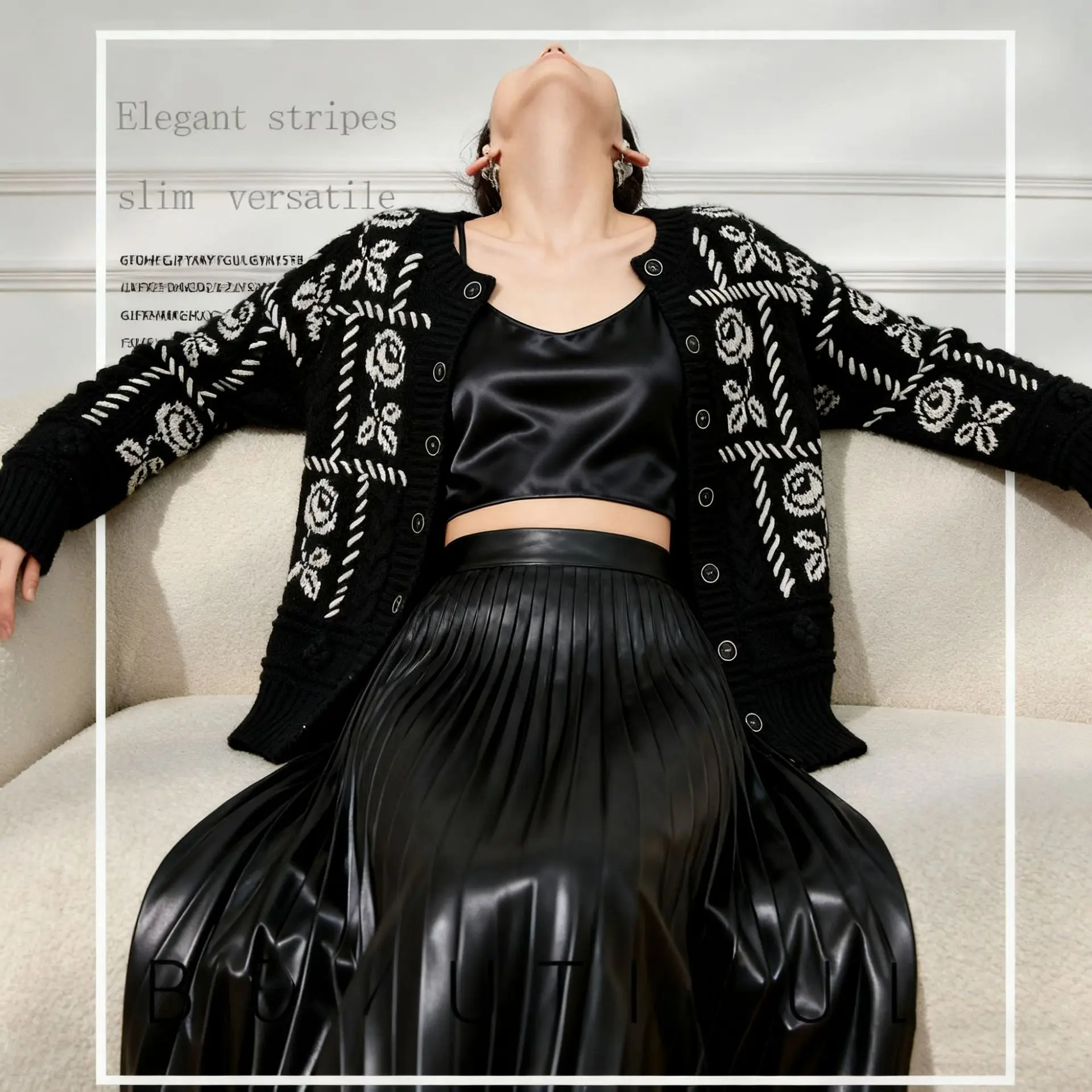 

Black Rose Flower Hand-embroidered Women's Knitted Cardigan Retro Sweater Coat For Autumn And Winter