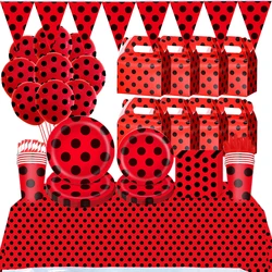 Ladybug Party Tableware Set 1st Birthday Party Baby Shower Polka Dots Decorations Supplies Paper Plates Napkins Forks Girls