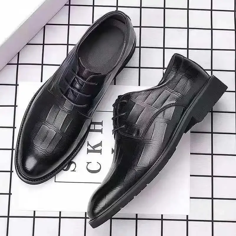 Sapatos casuais de couro duro masculino, sapatos formais masculinos para casamento, negócios e sociais, veste