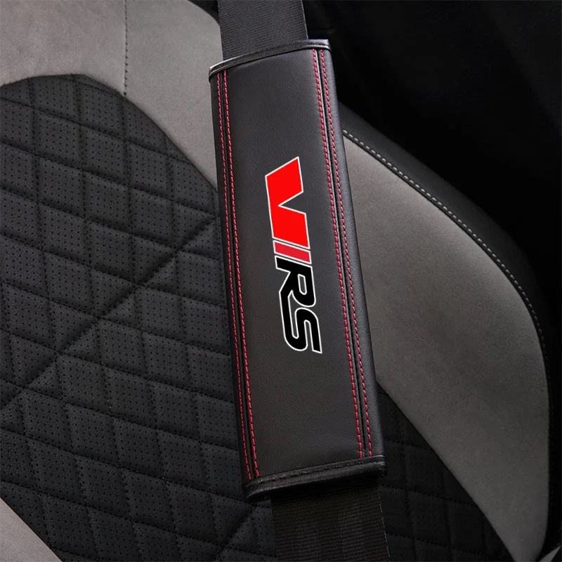 For Skoda Virs RS RS IV 1pc Cowhide Car Interior Seat Belt Protector Cover For Car Auto Accessories