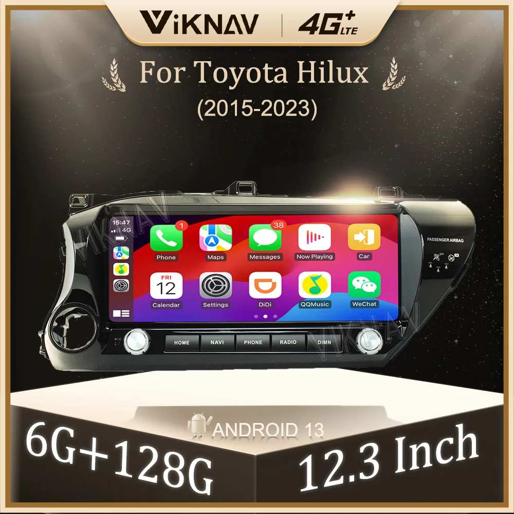 

12,3-дюймовый автомобильный радиоприемник Android 13 для Toyota Hilux 2015-2023 Carplay, GPS-навигация, мультимедийный видеоплеер, головное устройство с сенсорным экраном