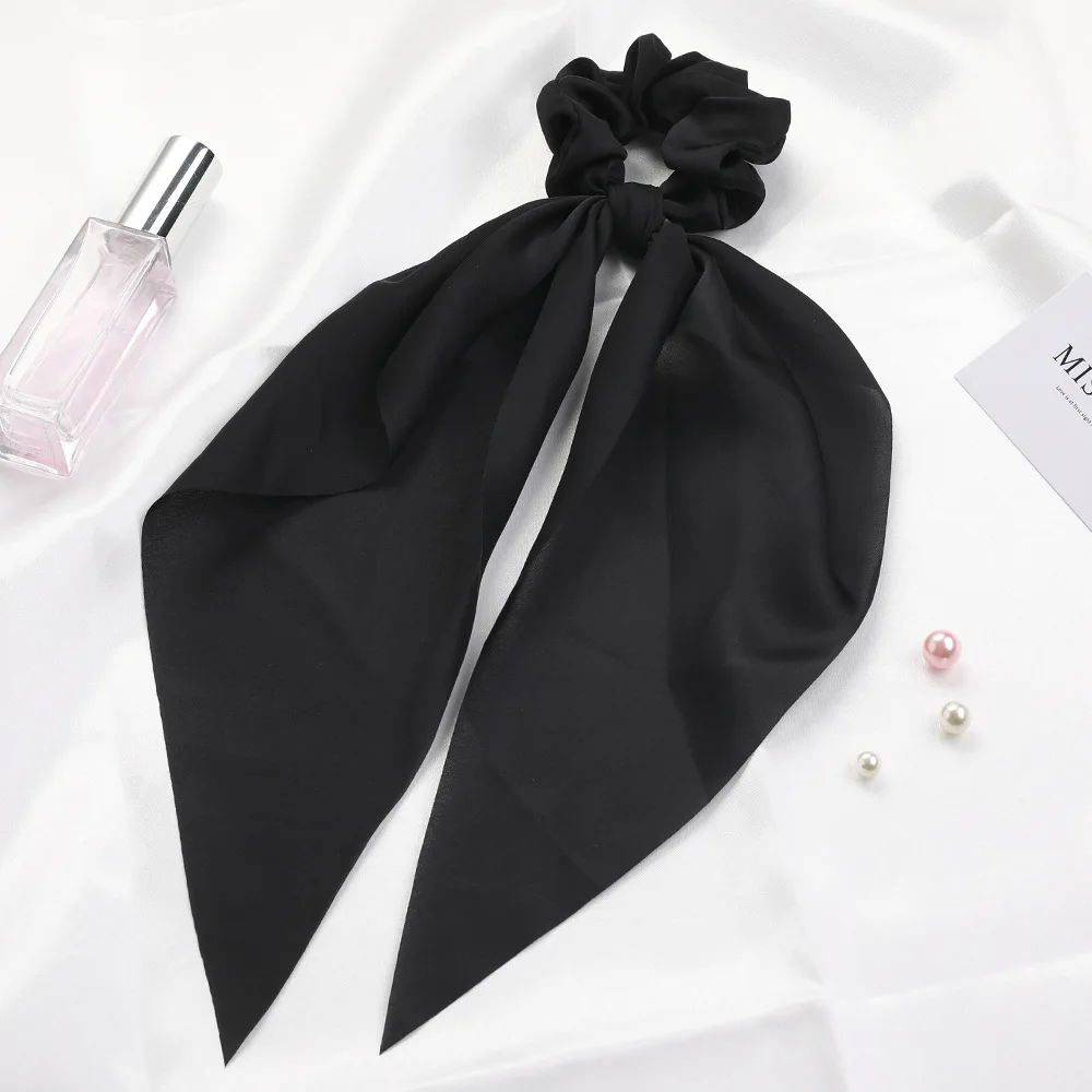 Fashion Koreaanse Effen Kleur Scrunchies Lange Haar Touw Haar Banden Voor Vrouwen Paardenstaart Sjaal Zoete Elastische Haarband Haar Accessoires