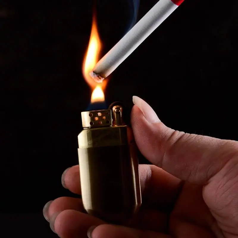 Portable Mini Brass Gasoline Lighter Small Cigarette Thin Isqueiro trench oil cigarette lighter