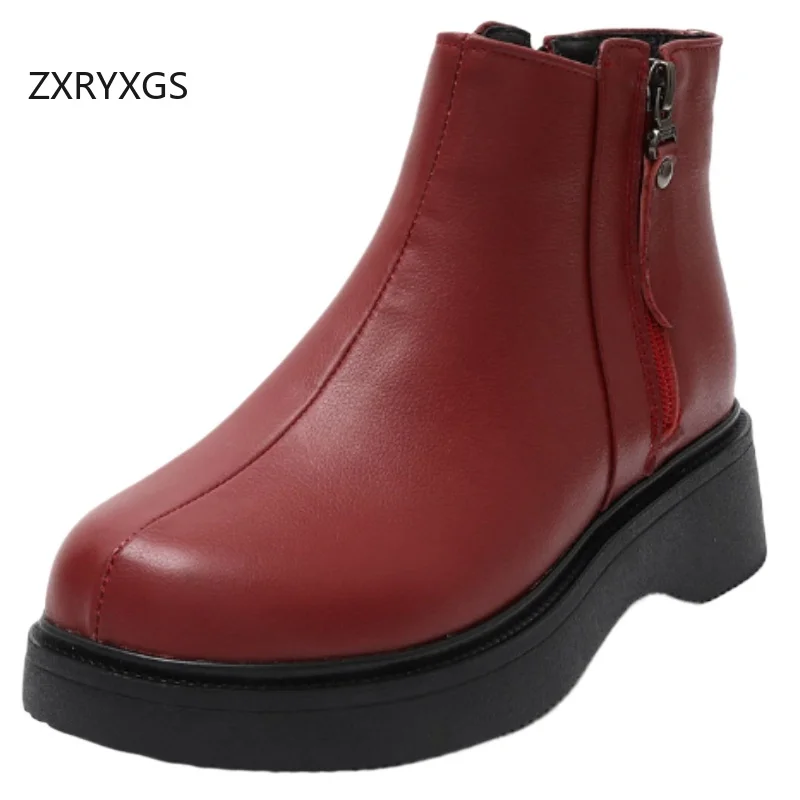 

ZXRYXGS Top Cowhide Banquet Wedding Boots 2025 New Fashion Women Autumn Winter Boots Wedge Comfort Warm Snow Boots Large Size