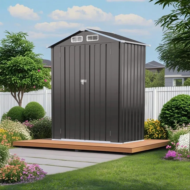 5X3 FT Outdoor Waterproof Storage Shed 2-Door CE Certified Galvanized Steel Tool Shed for Backyard Garden Patio Lawn
