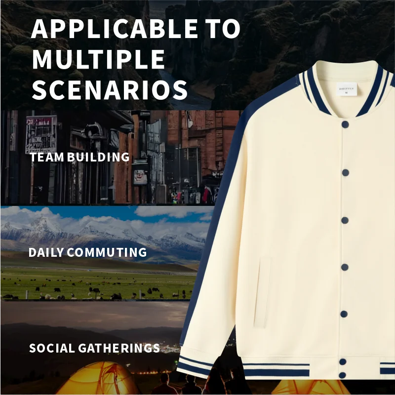 معطف مخصص طباعة مجانية شعار الصورة القطن ربيع الخريف البيسبول جيرسي سترة فريق الملبس شركة الثقافية قميص الرجال النساء